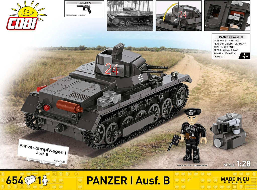 COBI Historical Collection WWII Panzerkampfwagen I (France 1940) Tank Building Set, 654 Pieces