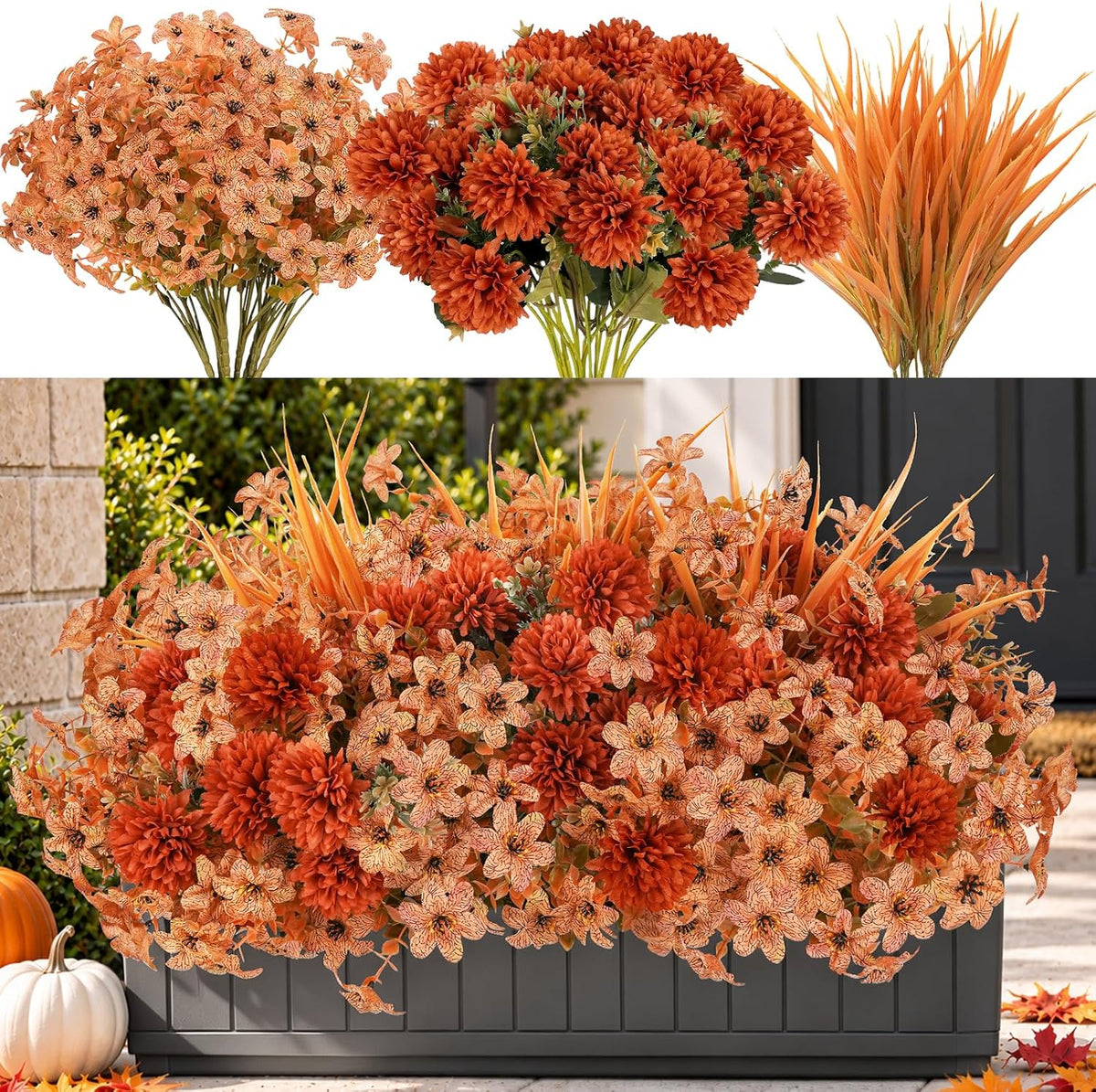 15 Bundles Artificial Mums for Outdoors, Faux Mums for Outdoor Planters