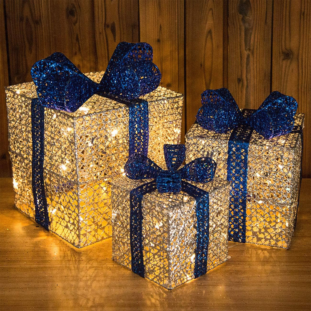 sunnyglade 3 packs christmas lighted gift boxes xmax, close-up detail