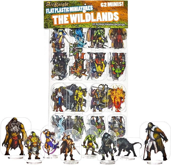 Arcknight Flat Plastic Miniatures: Wildlands; 62 Unique Wilderness-Themed Minis for DND 5e and Pathfinder; Affordable, Skinny Figurines for Dungeons and Dragons and Other Tabletop RPG Games