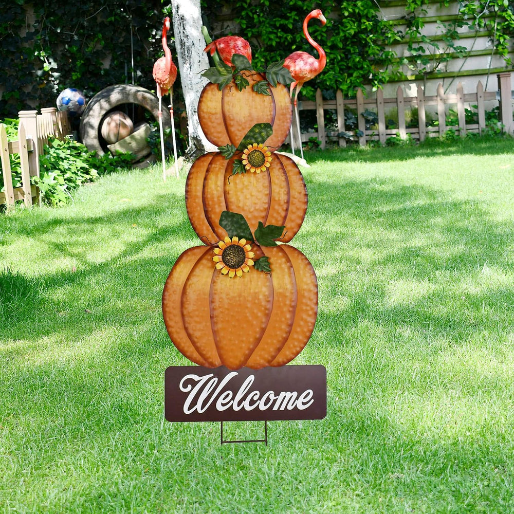 38.4"H Metal Pumpkin Garden Stake Fall Decoration Outdoor Welcome Yard Sign