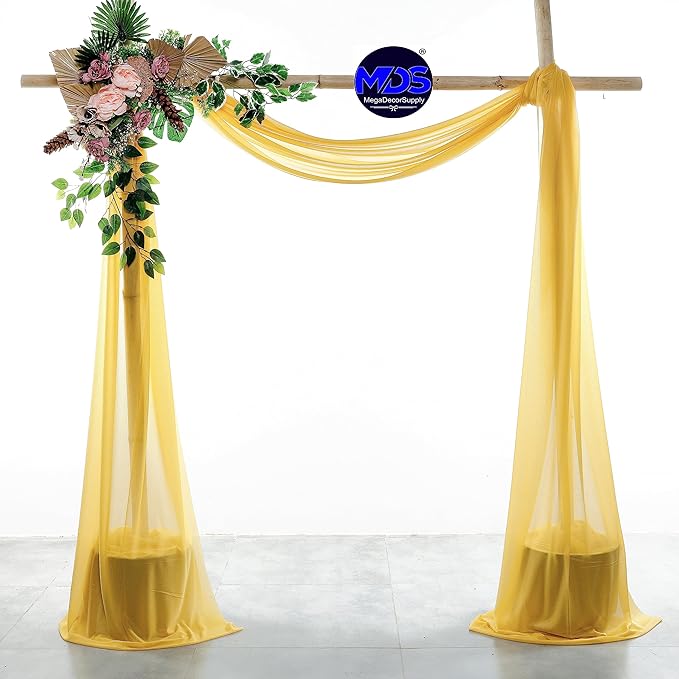 MDS Halloween Chiffon Draping Fabric - 2 Panel, 30" Wide x 40ft Long - Sheer Spooky Arbor & Canopy Drapery for Haunted House Backdrops, Party Ceilings, DIY Costumes & Themed Events - Gold (Pack of 2)