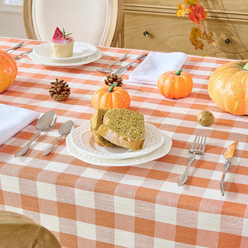 Orange Gingham Tablecloth, 60 x 90 Inch Rectangle Thanksgiving Table Cover