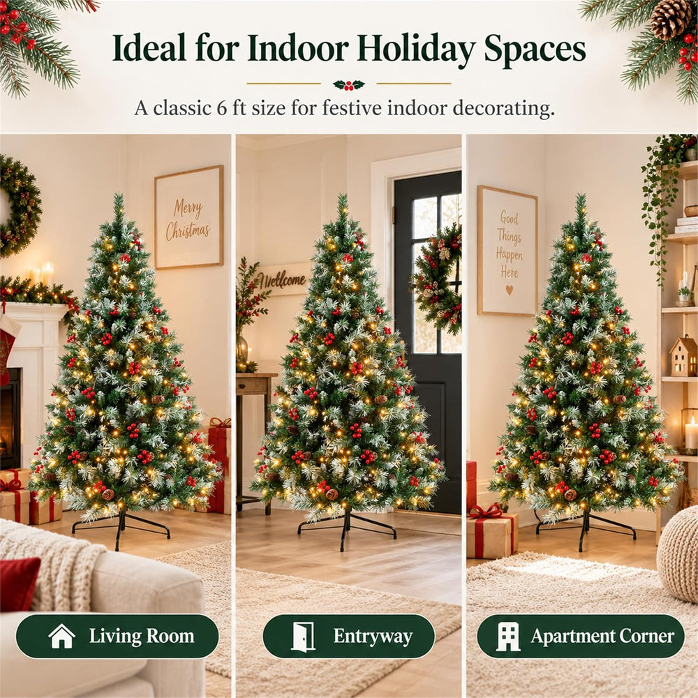 Artificial Christmas Tree with Lights 6ft, Pre-Lit Spruce Realistic Holiday