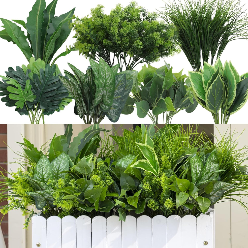 18PCS Artificial Plants Outdoor, Faux Flower Greenery Stems for Outside