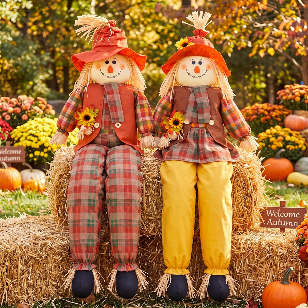 2 Pack 60" Large Scarecrow Thanksgiving Fall Sitting Scarecrow, Fashion