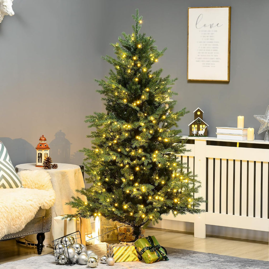 HOMCOM 6ft Tall Prelit Artificial Christmas Tree with 2328 Branches