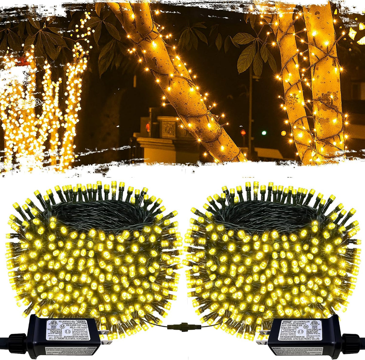 connectable 2 pack 210ft 600 led christmas string shown in use