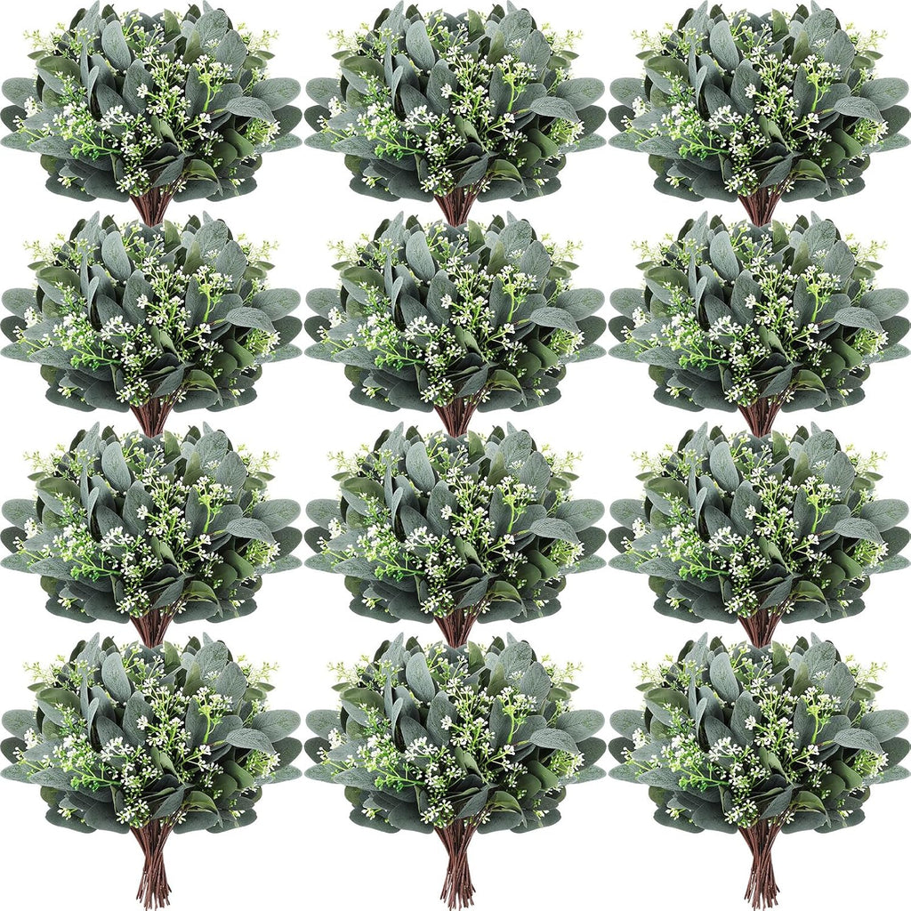Janinka 90 Pcs Artificial Seeded Eucalyptus Stems Mixed Greenery