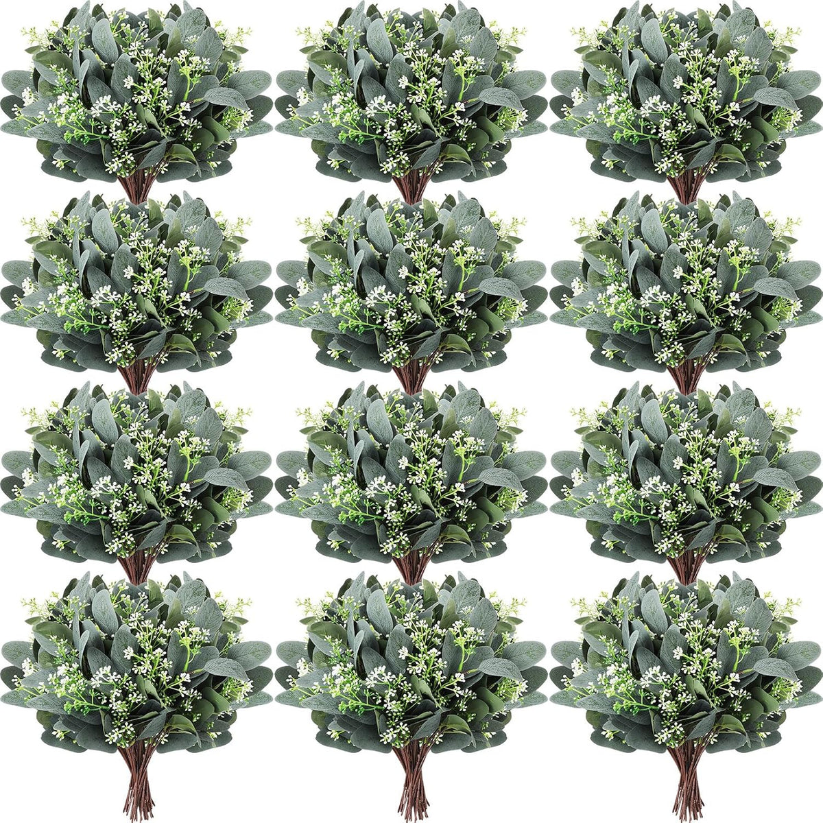 Janinka 90 Pcs Artificial Seeded Eucalyptus Stems Mixed Greenery