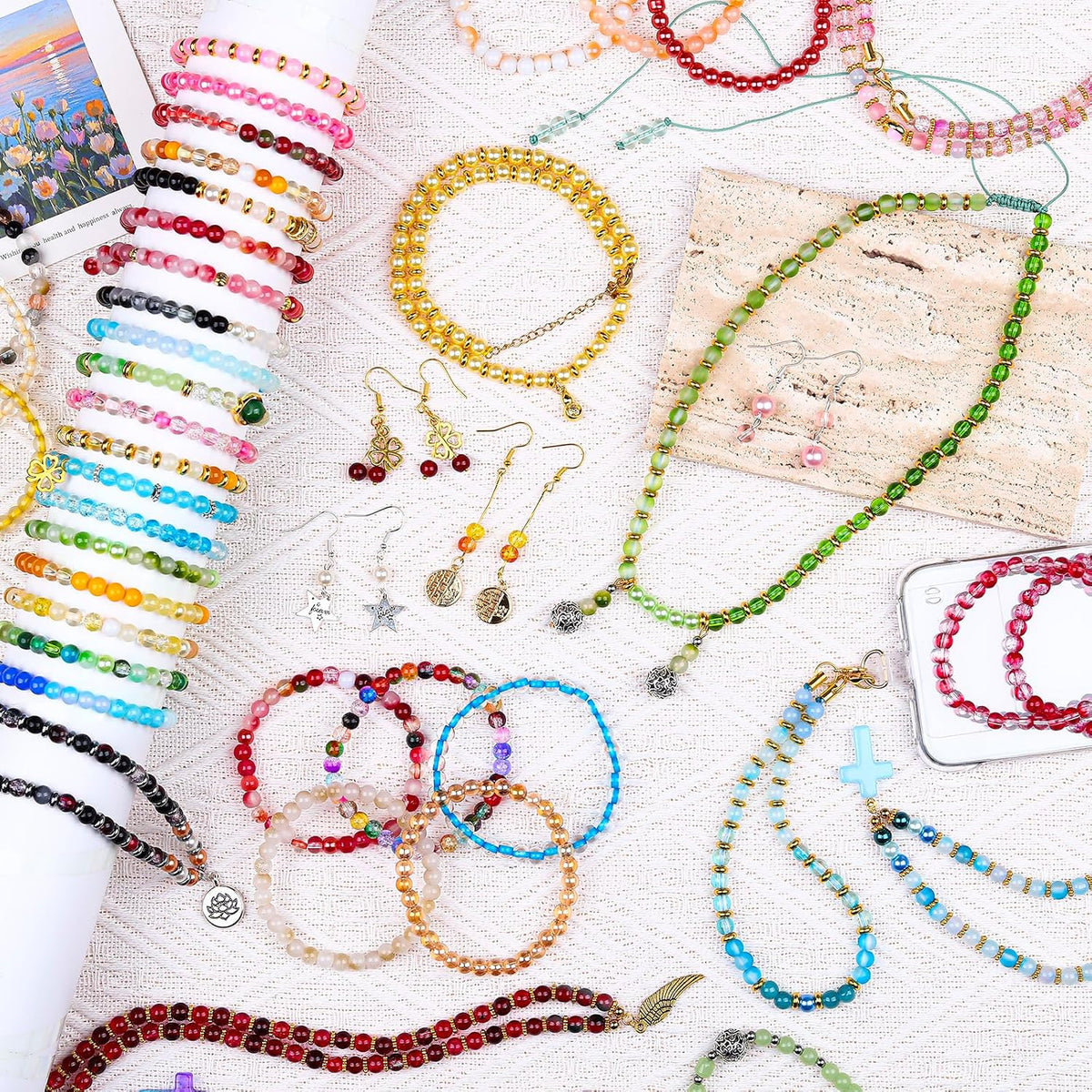 6mm glass beads bracelet making kit, 144 colors showing dimensions