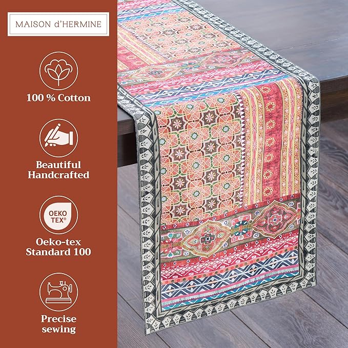 Maison d' Hermine Table Runner 100% Cotton Double Layer Table Runners 108 inches Long for Thanksgiving Christmas Decorations Home Kitchen Dining Party Wedding (Ispahan, 14.5" x 108")