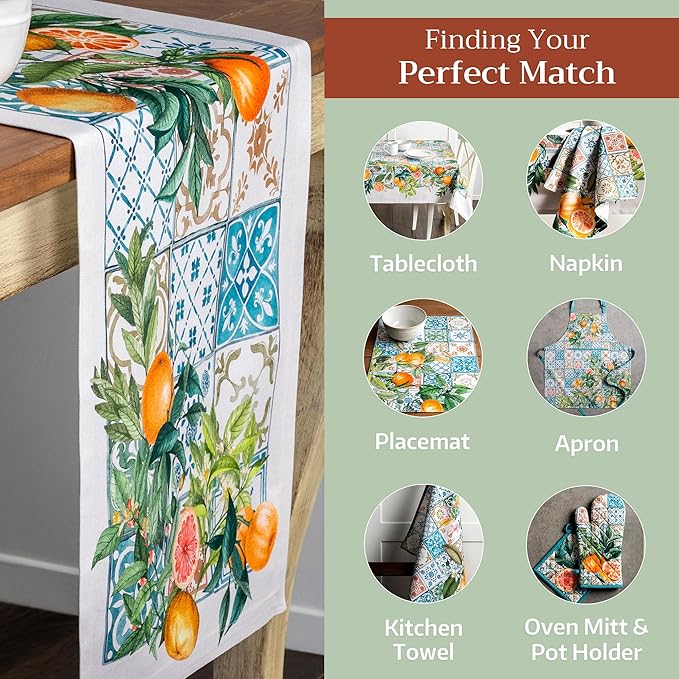 Maison d' Hermine Table Runner 100% Cotton Single Layer Table Runners 108 inches Long Decorative for Home Kitchen Dining Party Baby Shower Wedding Bridal Shower Spring Summer (Agrume, 14.50" x 108")