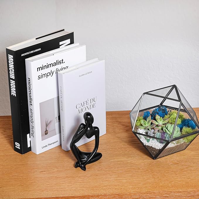 DIY 7" Geometric Terrarium Kit - Build Your Own Glass Terrarium for Adults & Kids with Moss, Crystals, Tools & Decorative Figurine - Mini Ecosystem - Handcrafted in The USA