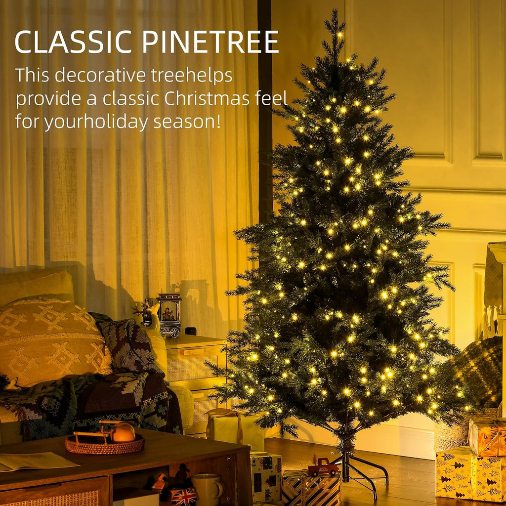 HOMCOM 6ft Tall Prelit Artificial Christmas Tree with 2328 Branches
