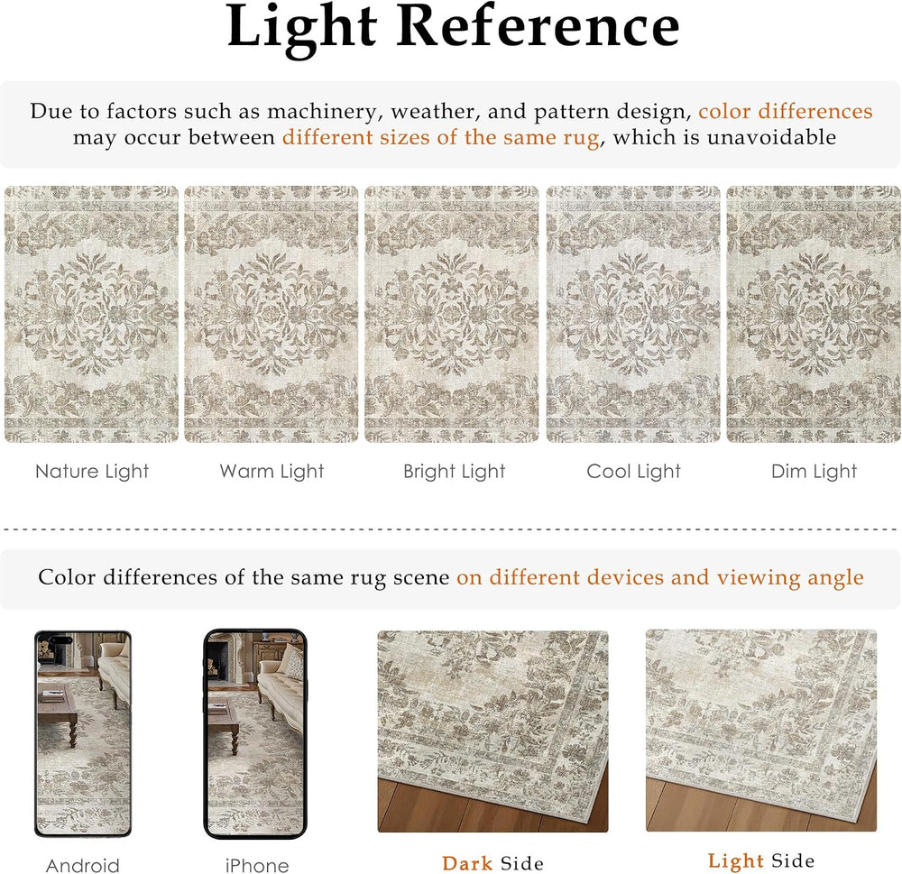2.6x14 Washable Runner Rug Hallway Cream Beige Vintage Carpet
