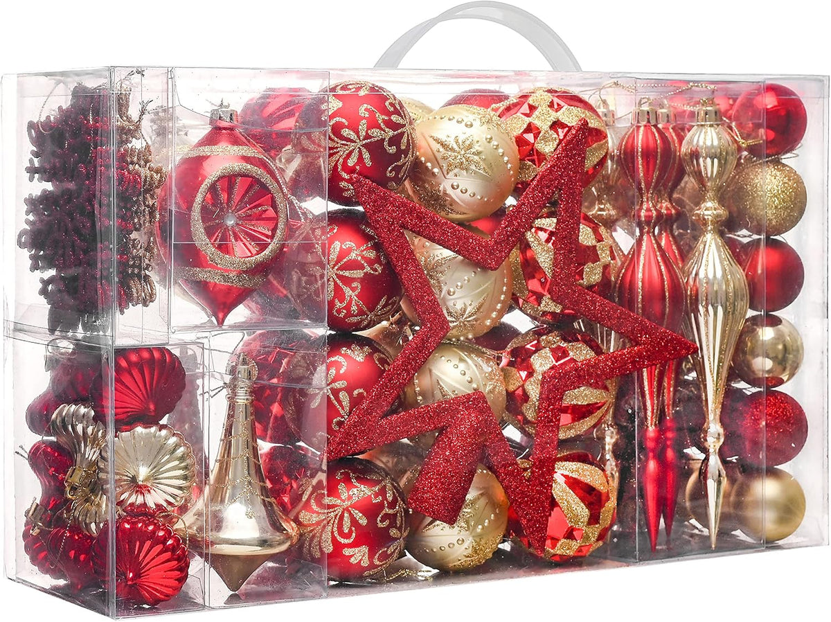 Valery Madelyn 100ct Christmas Tree Decorations Ball Ornaments Set Large