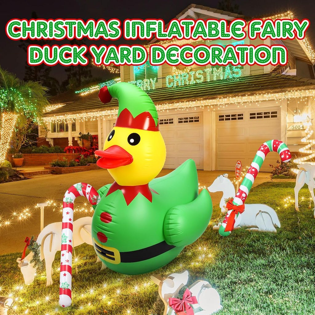 lenwen 4ft christmas inflatable duck outdoor decoration, close-up detail