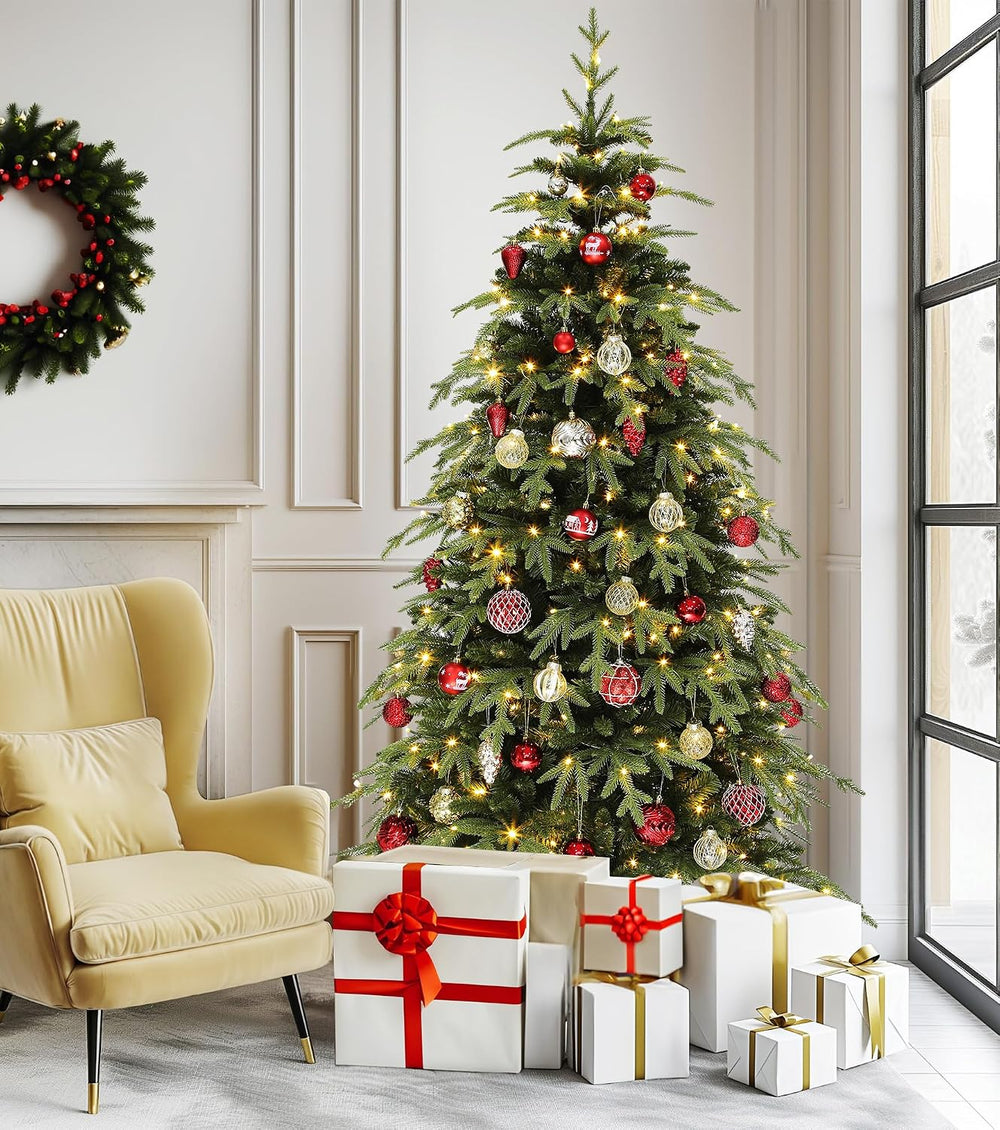 DWVO 7.5ft Pre-Lit Green Christmas Tree, 2199 Branch Tips and 400 Lights