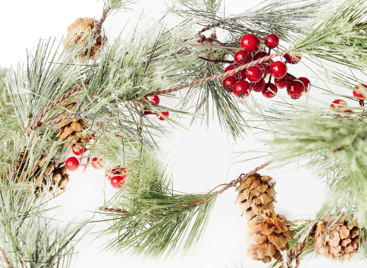 Christmas Smokey Pine and Red Berry Garland 6 Feet