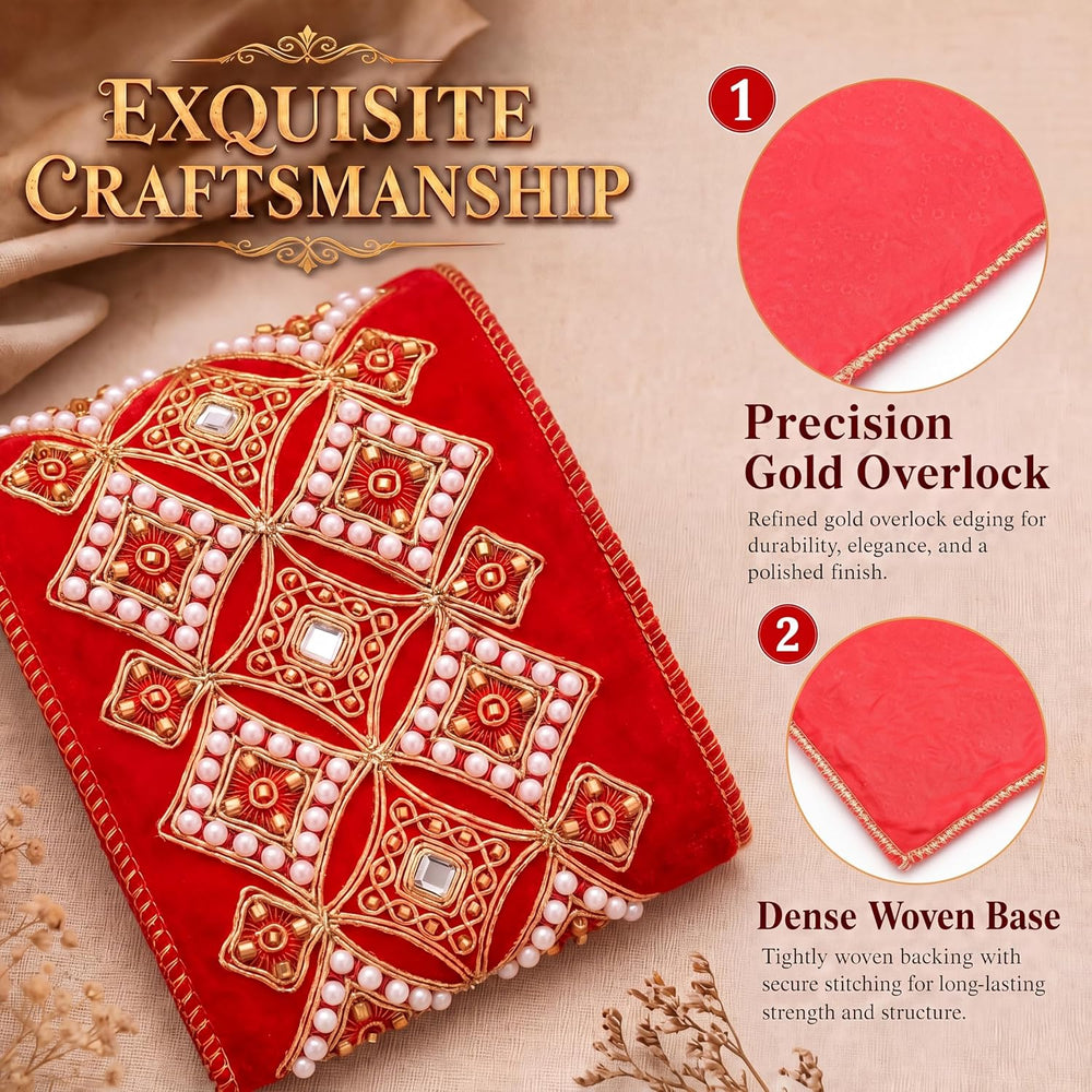 Janinka Christmas Red Velvet Jeweled Ribbon with Embroidery 4.3in x 5.2yd