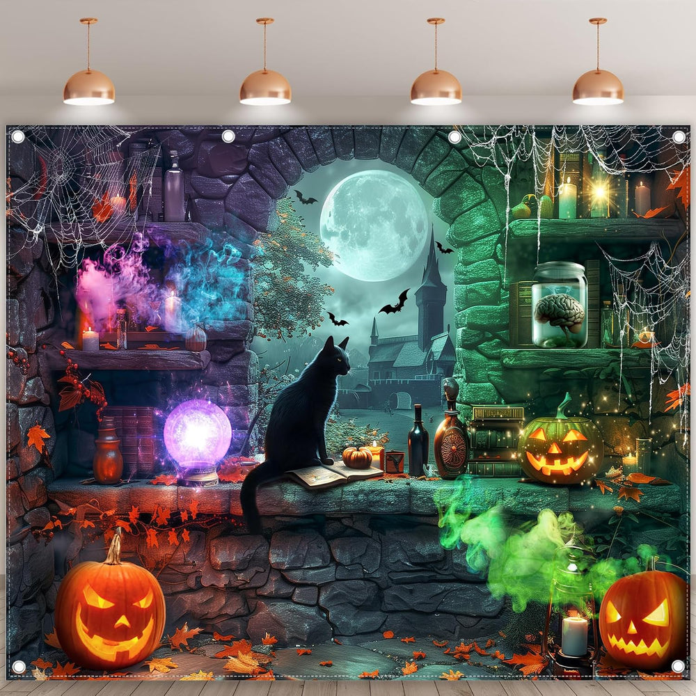 10x8ft Fabric Halloween Magic Moon Night Witch Photography Backdrop