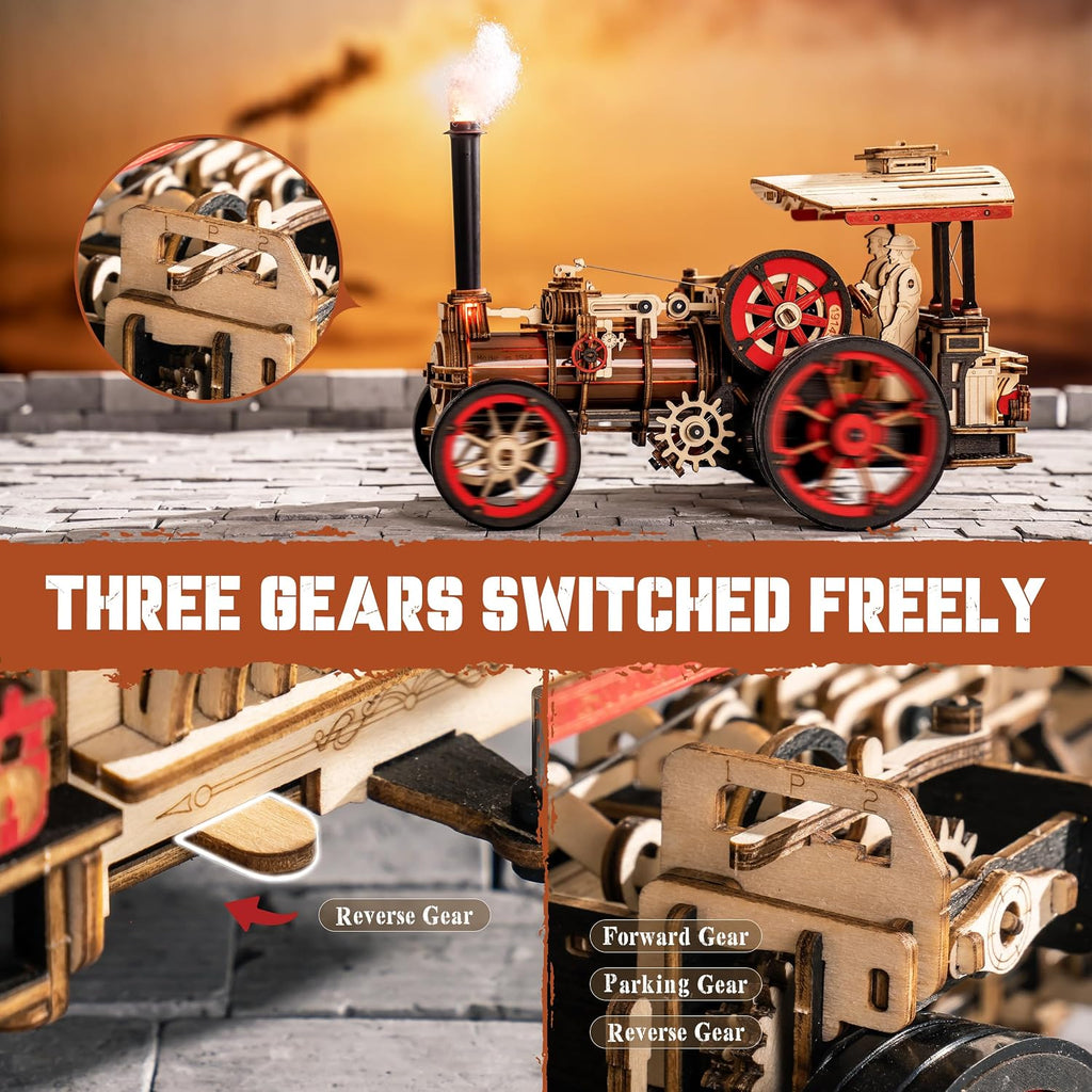 rowood 3D Wooden Puzzles for Adults, Steam Engine Car Model Kit, 1:28 Scale Mechanical Steam Locomotive Wooden Puzzle, 469PCS,Assembly Time 6H, Awesome Gifts for Adults
