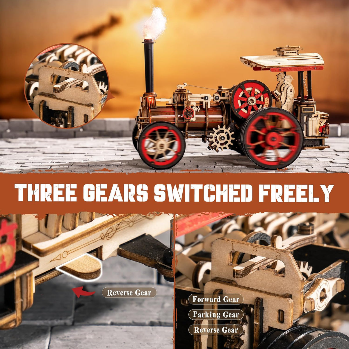 rowood 3D Wooden Puzzles for Adults, Steam Engine Car Model Kit, 1:28 Scale Mechanical Steam Locomotive Wooden Puzzle, 469PCS,Assembly Time 6H, Awesome Gifts for Adults