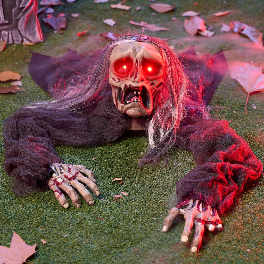 JOYIN Halloween Zombie Decoration Outdoor, Groundbreaker Halloween Outside Decor, Scary Zombies Props with Glowing Eyes and Sound for Graveyard Haunted House Lawn Yard Garden Decoration