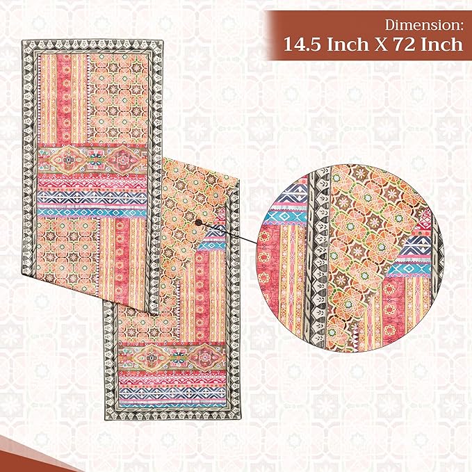 Maison d' Hermine Table Runner 100% Cotton Double Layer Table Runners 72 inches Long for Thanksgiving Christmas Decorations Home Kitchen Dining Party Wedding (Ispahan, 14.5" x 72")