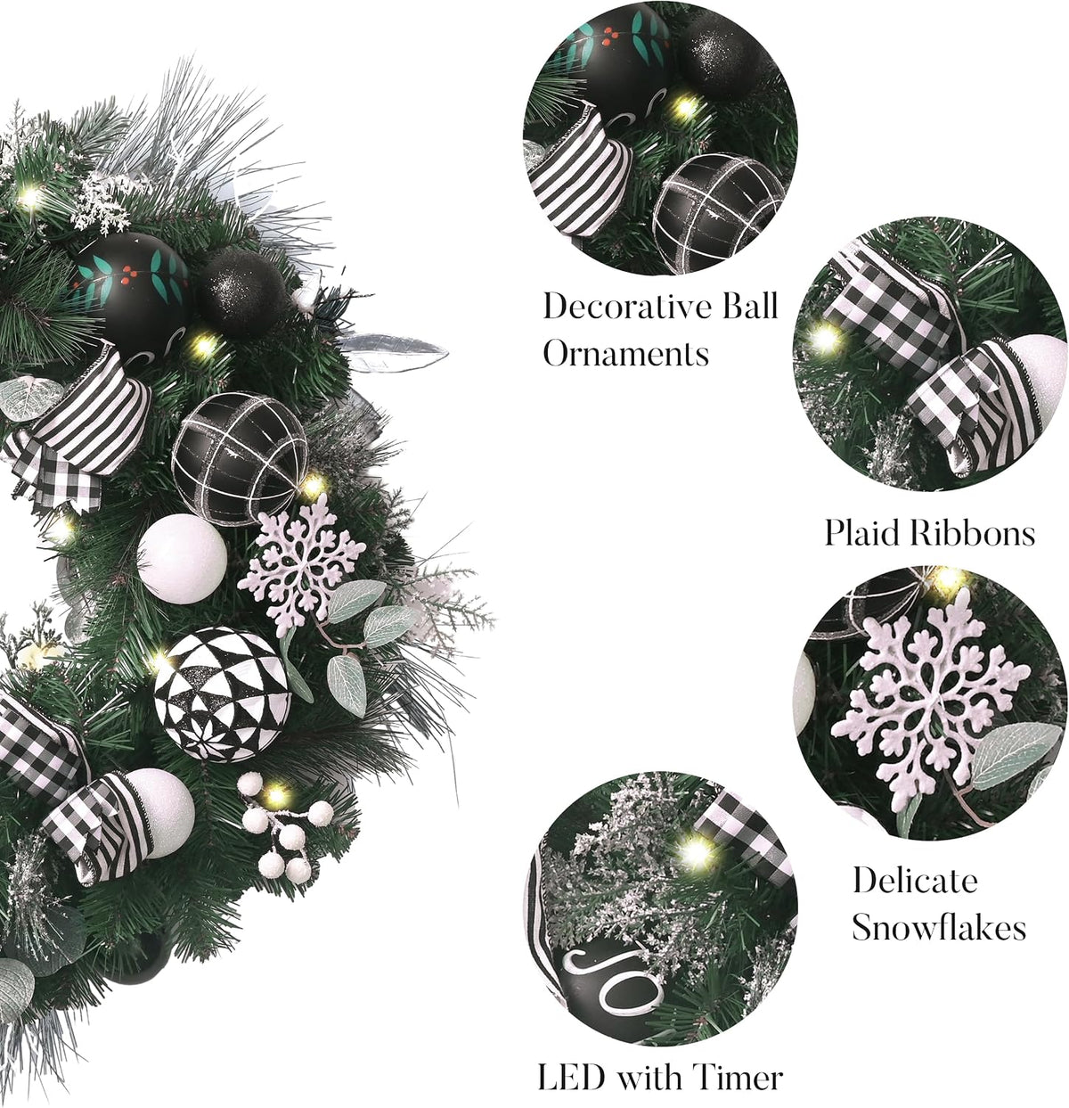 valery madelyn 24" pre-lit christmas wreath for front showing dimensions