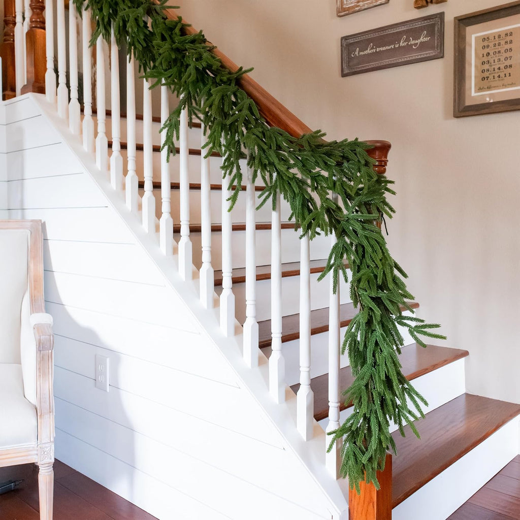 72" Real Touch Norfolk Pine Garland Realistic 6ft, Christmas Garland for Mantle, Stairs, Fireplace, Soft and Bendable Real Touch Garland Christmas Greenery, Evergreen Christmas Garlands