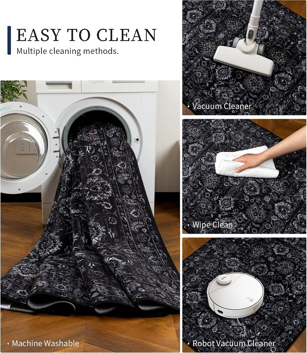 Black 2.5x10 Rug Runners for Hallways Non Slip Washable Soft