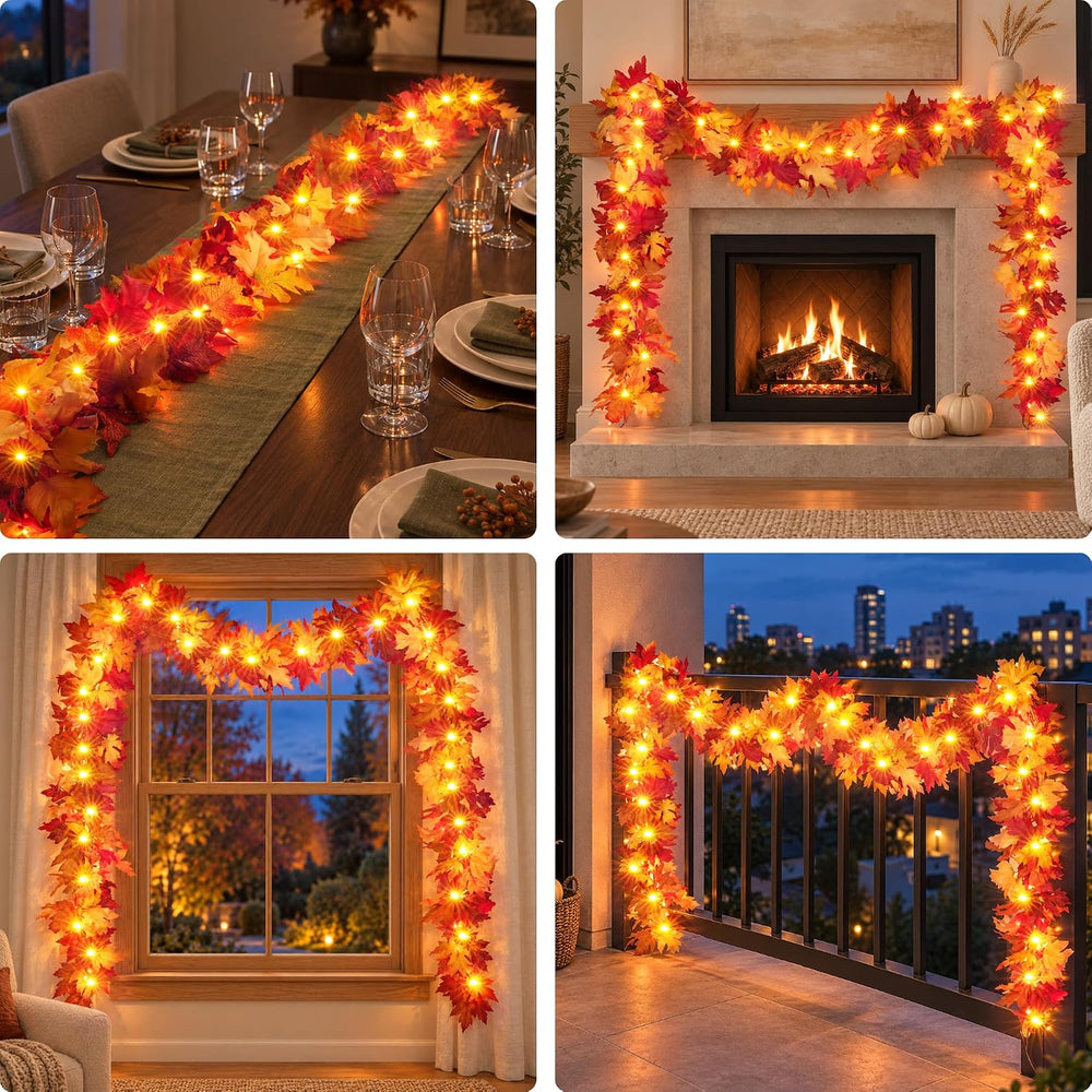 Fall Decorations for Home 18 FT Pre-lit Fall Garland with 100 LED Orange Ligh...