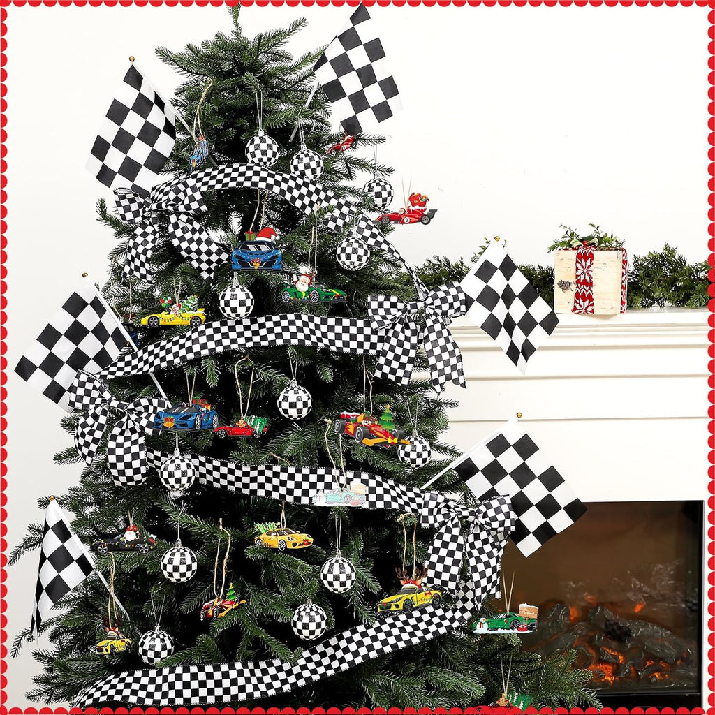 syhood 46 pcs black white race car theme on a desk or shelf