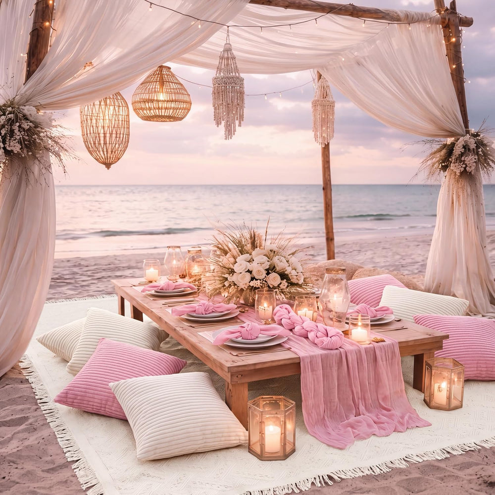 14 Pack Extra Large Pink Picnic Blanket Kit 91x71'' Outdoor Boho Pink...
