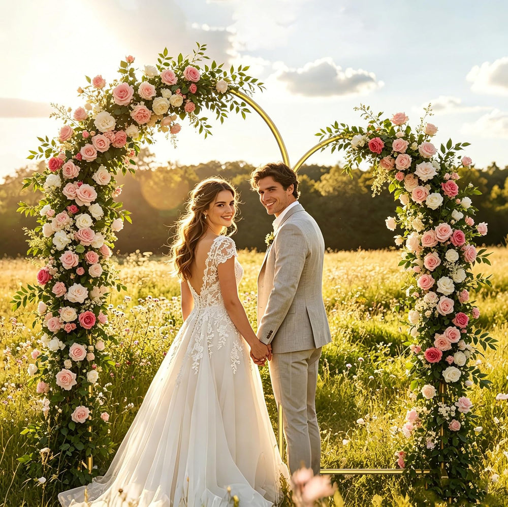 Arch Backdrop Stand Set of 2 (7.2FT,6FT), Gold Metal Arch Stand