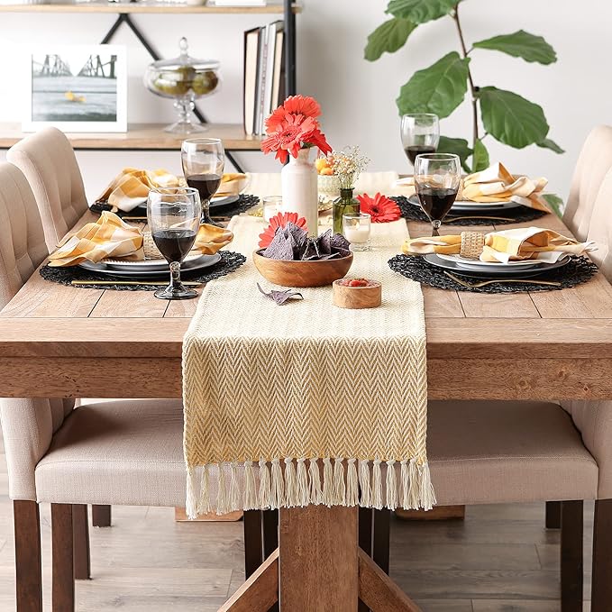 DII Woven Basic Tabletop Collection, Chevron Table Runner, 15x72, Marigold