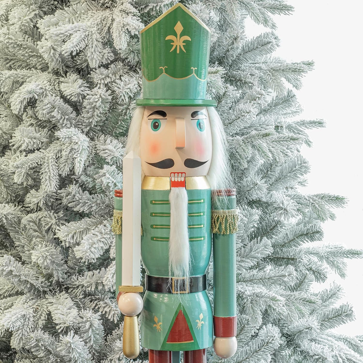 KI Store 4ft Wooden Christmas Nutcracker Dark Teal Soldier Figurine Life Size Collectible Nutcracker Decorations for Christmas Decorations