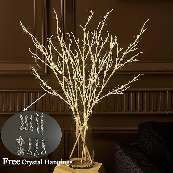 Hairui Lighted White Twig Branches Plug in with Dimmer and Timer 32IN 200 LED Fairy Lights, Lighted Willow Branches for Indoor Outdoor Home Room Christmas Decoration (Vase Excluded)