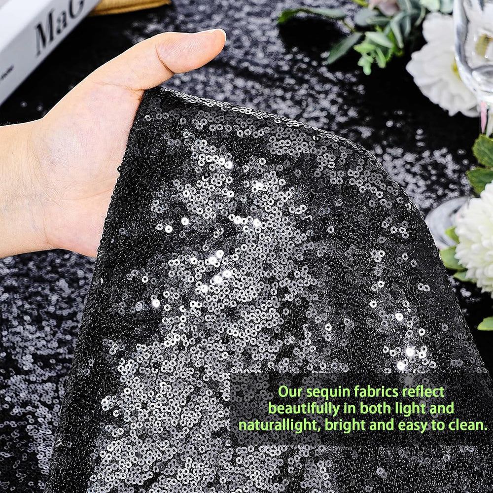 MoKoHouse Black Sequin Tablecloth Rectanglar 90" x 156" Glitter Tab...