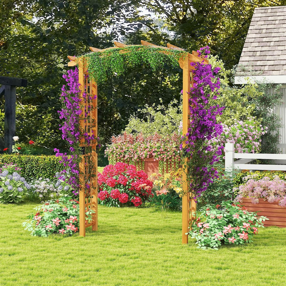 HAPPYGRILL 7.5 FT Wooden Garden Arch, Outdoor Arbor for Climbing Plants