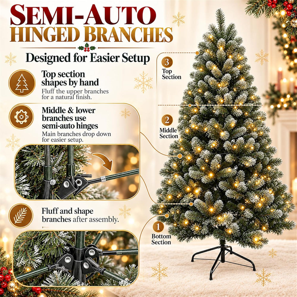 6FT Pre-Lit Frosted Artificial Christmas Tree with 250 Warm White LED Lights,...