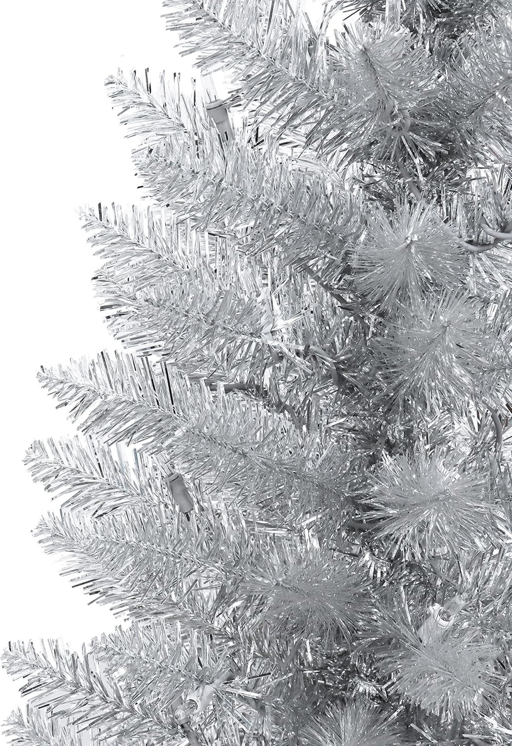 Puleo International 7 ft Pre-Lit Silver Tinsel Artificial Tree 316 Tips 150 C...