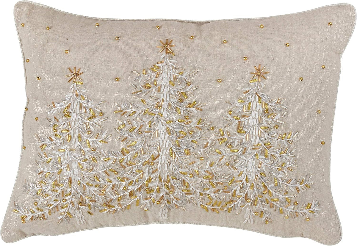 SARO LIFESTYLE Poly Blend Embroidered Christmas Tree Pillow with Down Filled