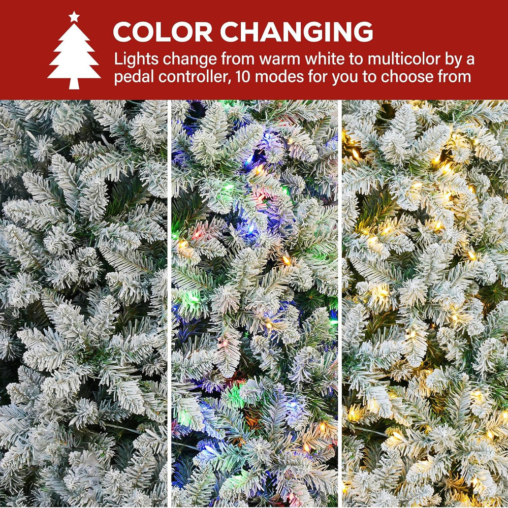 Hykolity 7.5 ft Prelit Christmas Tree with 1,446 Snow Flocked Branches