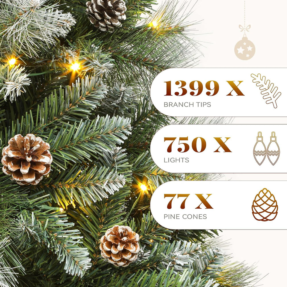 YITAHOME 7.5ft Prelit Christmas Tree w/Pine Cones & Pine Needles & Re...