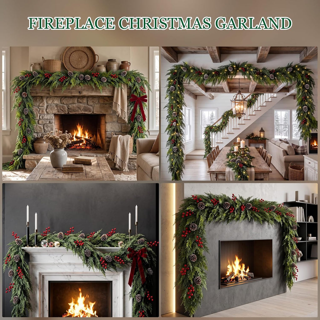 Realistic Christmas Cedar Garland Decor - 9FT Real Touch,Fluffy for Mantle