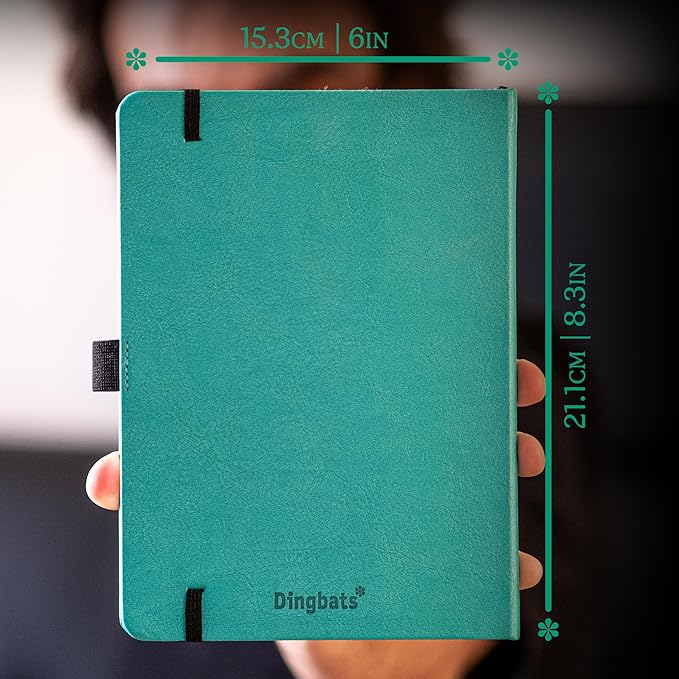 Dingbats* Earth Dotted Writing Journal Notebook A5 - Vegan Leather Hardcover - Ideal for Work, Travel - Pocket, Elastic Closure & Bookmark