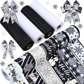 10 Pcs Winter Ribbons 4 Roll Mesh Ribbon 6 Roll Wired Ribbon Black